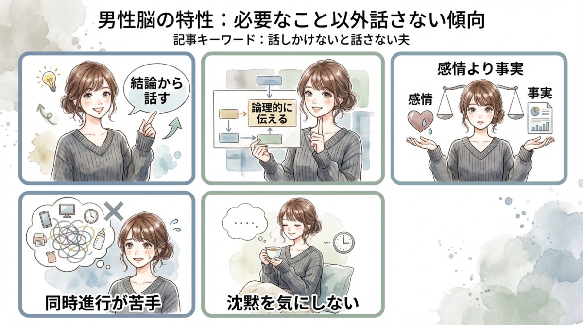 男性脳の特性:必要なこと以外話さない傾向