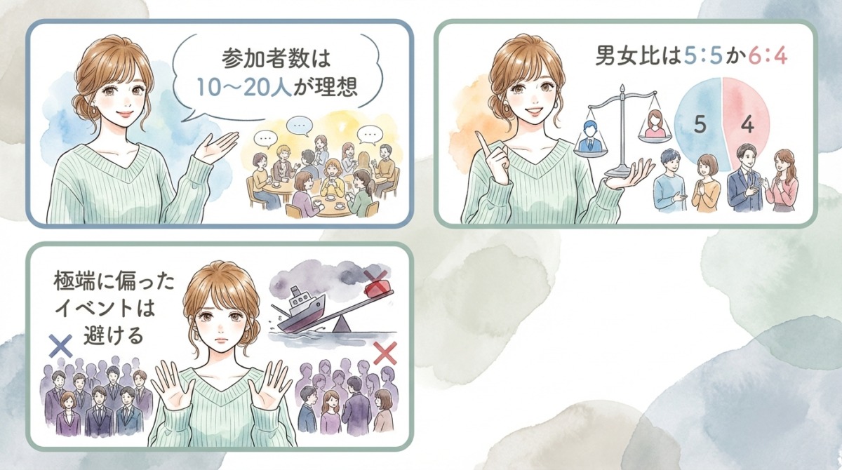 参加者数と男女比のバランスが適正なイベントを選ぶ