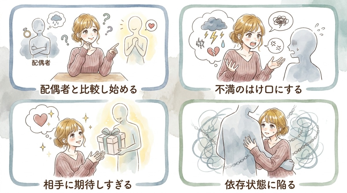 配偶者への不満を片思いで埋めようとすると危険信号が灯る