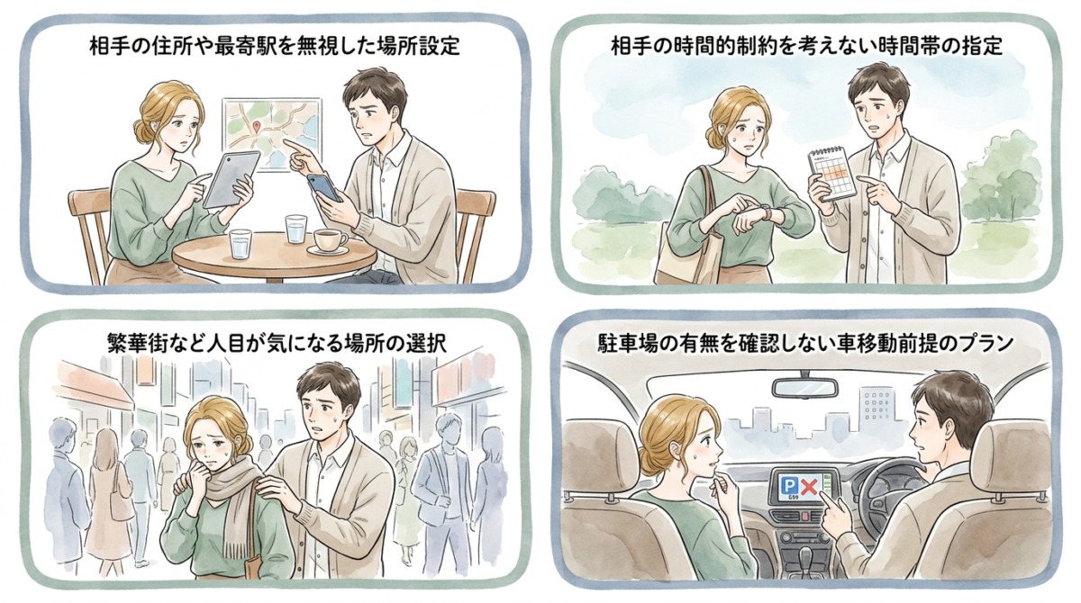 場所や時間のミスマッチが相手の不安を増幅させる